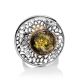 Bold Silver Ring With Round Green Amber Stone The Venus, Ring Size: Adjustable, image , picture 5