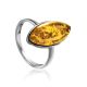 Stylish Silver Adjustable Ring With Luminous Lemon Amber The Amaranth, Ring Size: Adjustable, image 