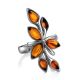 Glossy Silver Floral Ring With Amber Stones The Verbena, Ring Size: 11.5 / 21, image 