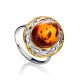 Кольцо из коньячного янтаря в ажурной оправе с позолотой «Вавилон» 17, Ring Size: 13 / 22, image 