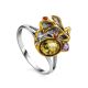 Gold Plated Ring With Green Amber And Crystals The Beatrice, Ring Size: 13 / 22, image 