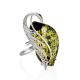 Bold Handcrafted Silver Ring With Green Amber The Dew, Ring Size: Adjustable, image 