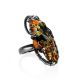 Adjustable Silver Cocktail Ring With Fabulous Green Amber Stone The Rialto, Ring Size: Adjustable, image 