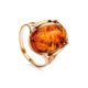 Bold Gold-Plated Ring With Cognac Amber The Lyon, Ring Size: 8 / 18, image 