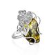 Bold Designer Green Amber Ring In Sterling Silver The Dew, Ring Size: Adjustable, image 