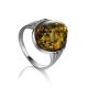 Statement Silver Ring With Bold Green Amber Stone, Ring Size: 9.5 / 19.5, image 