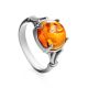 Classy Cognac Amber Ring In Sterling Silver The Shanghai, Ring Size: 13 / 22, image 