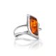 Stylish Silver Ring With Cognac Amber, Ring Size: 12 / 21.5, image 