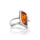 Stylish Silver Ring With Cognac Amber, Ring Size: 5.5 / 16, image 