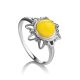 Silver Ring With Honey Amber Centerpiece The Helios, Ring Size: 6 / 16.5, image 