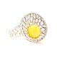 Bright Honey Amber Cocktail Ring In Silver The Venus, Ring Size: 11.5 / 21, image 