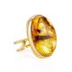 Amber With Insect Inclusion Ring In Gold Plated Silver The Clio, Ring Size: Adjustable, image 