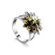Очаровательное кольцо из серебра и янтаря зелёного цвета «Астра» 16.5, Ring Size: 10 / 20, image 