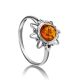 Cognac Amber Silver Ring The Helios, Ring Size: 11 / 20.5, image 