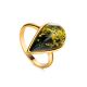 Green Amber Adjustable Ring In Gold Plated Silver The Pulse, Ring Size: Adjustable, image 
