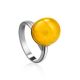 Refined Silver Ring With Ball Shaped Yellow Amber Stone The Paris, Ring Size: Adjustable, image 