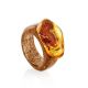 Кольцо «Индонезия» из древесины ореха и натурального янтаря 16.5, Ring Size: 10 / 20, image 