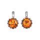 Round Silver Earrings With Cognac Amber The Brunia, image 