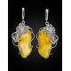 Unique Sterling Silver Floral Earrings  With Bright Lemon Amber The Dew, image , picture 3