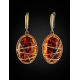 Cognac Amber Dangle Earrings In Gold Plated Silver The Meridian, image , picture 3