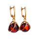 Charming Gold-Plated Earrings With Bright Cherry Amber The Flamenco, image , picture 3