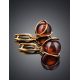 Charming Gold-Plated Earrings With Bright Cherry Amber The Flamenco, image , picture 2