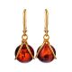 Charming Gold-Plated Earrings With Bright Cherry Amber The Flamenco, image 