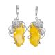 Unique Sterling Silver Floral Earrings  With Bright Lemon Amber The Dew, image 