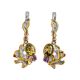 Gold-Plated Silver Drop Earrings With Green Amber And Crystals The Beatrice, image 