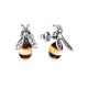 Cute Silver And Amber Stud Earrings The Bee, image 