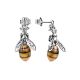 Bright Silver Drop Earrings With Amber The Bee, image 