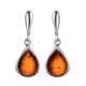 Cognac Amber Drop Earrings In Sterling Silver The Fiori, image 