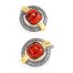Vintage Style Round Gold-Plated Earrings With Cherry Amber The Tercio, image 