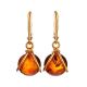 Charming Gold-Plated Earrings With Bright Cognac Amber The Flamenco, image 