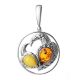 Round Silver Pendant With Multicolor Amber The Eagles, image 