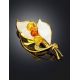 Gold Plated Floral Brooch With Amber And Enamel The Beoluna, image , picture 2