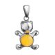 Silver Teddy Bear Pendant With Honey Amber, image 