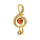 Designer Gold Plated Brooch With Amber And Crystals, image 
