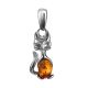 Silver Cat Pendant With Cognac Amber, image 