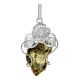 Exclusive Handcrafted Silver Pendant With Polished Green Amber Stone The Dew, image 