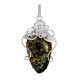 One-Of-A-Kind Silver Pendant With Polished Green Amber Stone The Dew, image 