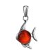 Silver Fish Pendant With Cherry Amber, image 