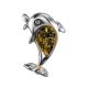 Silver Dolphin Pendant With Green Amber, image 