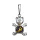 Silver Teddy Bear Pendant With Green Amber, image 