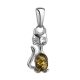 Silver Cat Pendant With Green Amber, image 