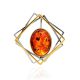 Geometric Gold Plated Brooch With Amber Centerpiece, image 