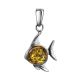 Silver Fish Pendant With Green Amber, image 
