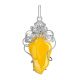 Handcrafted Silver Pendant With Polished Lemon Yellow Amber Stone The Dew, image 