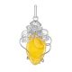 Handcrafted Silver Pendant With Polished Lemon Yellow Amber Stone The Dew, image 