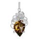Exclusive Handcrafted Silver Pendant With Polished Green Amber Stone The Dew, image 